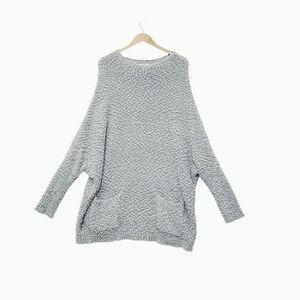 Umgee Women's Sweater‎ Large Oversized Popcorn Weave Dolman Sleeve Blue Pockets